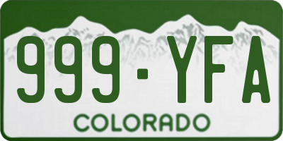 CO license plate 999YFA