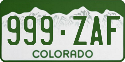 CO license plate 999ZAF