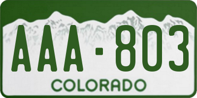 CO license plate AAA803
