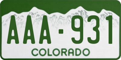 CO license plate AAA931