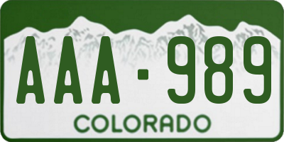 CO license plate AAA989