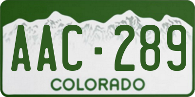 CO license plate AAC289