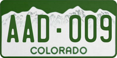 CO license plate AAD009