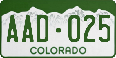 CO license plate AAD025