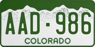 CO license plate AAD986