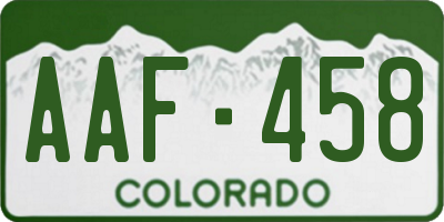 CO license plate AAF458