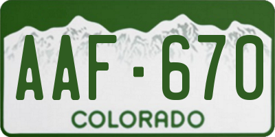 CO license plate AAF670