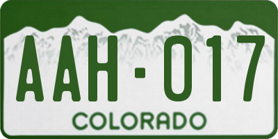 CO license plate AAH017