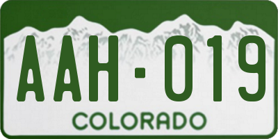 CO license plate AAH019