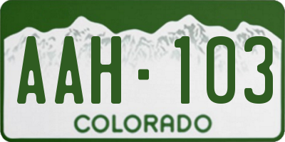 CO license plate AAH103