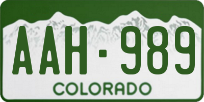 CO license plate AAH989