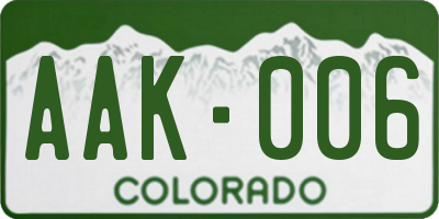 CO license plate AAK006
