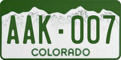 CO license plate AAK007
