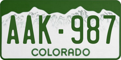 CO license plate AAK987
