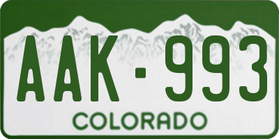 CO license plate AAK993