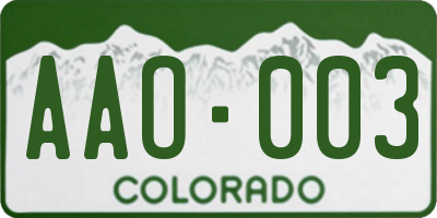 CO license plate AAO003