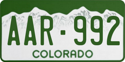 CO license plate AAR992
