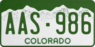 CO license plate AAS986