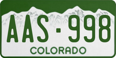 CO license plate AAS998