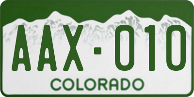 CO license plate AAX010