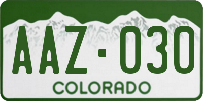 CO license plate AAZ030