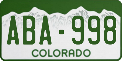 CO license plate ABA998