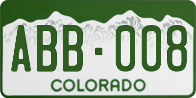 CO license plate ABB008