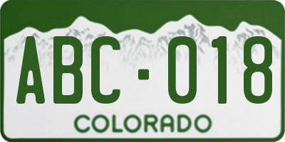 CO license plate ABC018