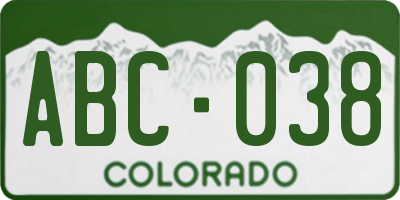 CO license plate ABC038