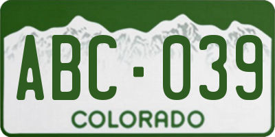 CO license plate ABC039