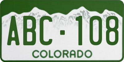 CO license plate ABC108
