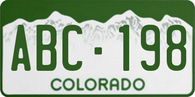CO license plate ABC198