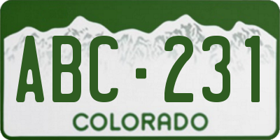 CO license plate ABC231