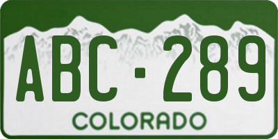 CO license plate ABC289