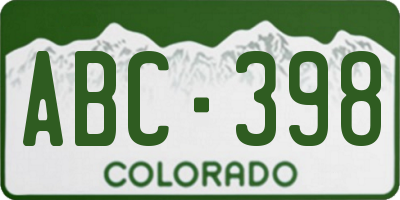CO license plate ABC398