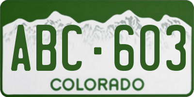 CO license plate ABC603