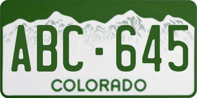 CO license plate ABC645