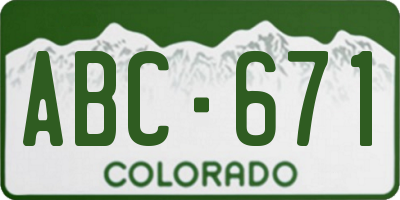 CO license plate ABC671