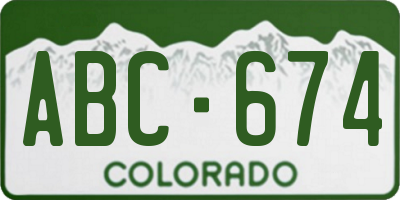 CO license plate ABC674