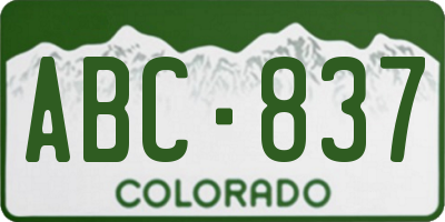 CO license plate ABC837