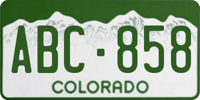 CO license plate ABC858