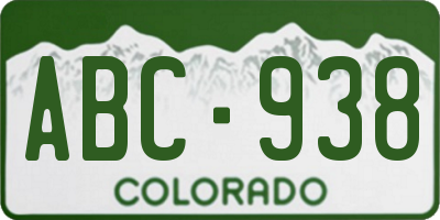 CO license plate ABC938