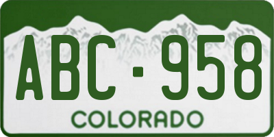 CO license plate ABC958
