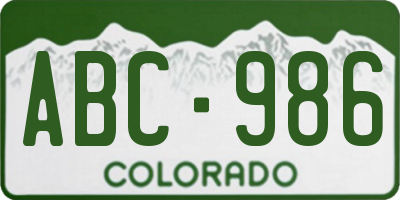 CO license plate ABC986