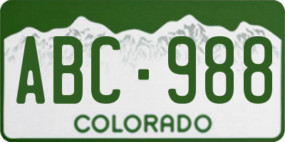 CO license plate ABC988