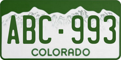 CO license plate ABC993