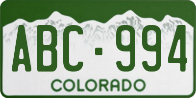 CO license plate ABC994