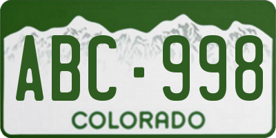 CO license plate ABC998