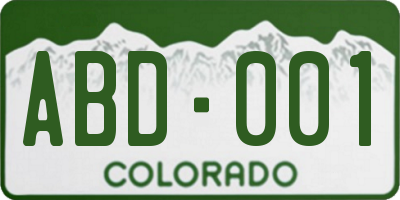 CO license plate ABD001