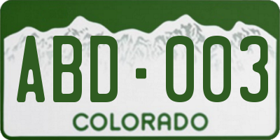 CO license plate ABD003